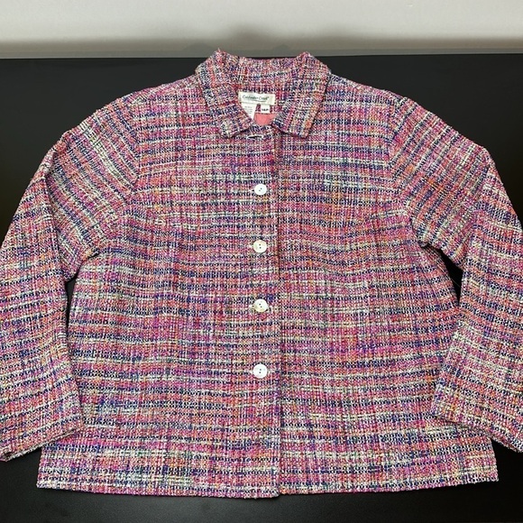 Vintage Coldwater Creek Rainbow Weave Silk Blend Jewel Boucle Jacket Blazer 14P - Picture 3 of 14